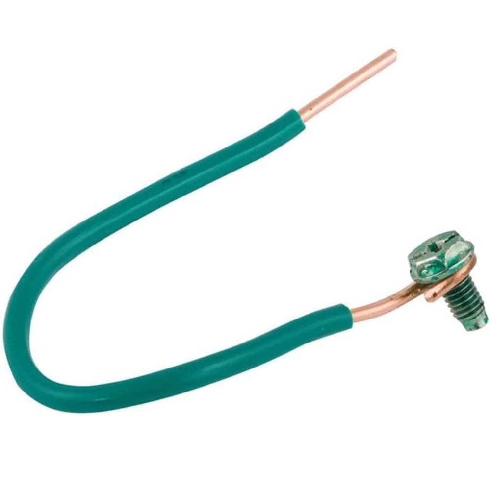 RACO 8983-1, Grounding Pigtails, 6" Length with 10-32 Green Ground Screw - 10pcs